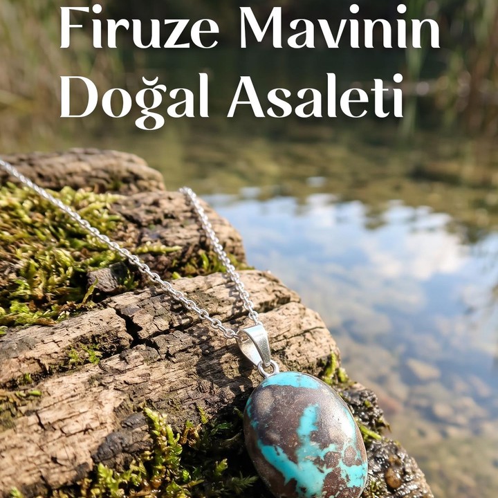 Doğal İran Turkuazı (Firuze) Çelik Kolye – Boyasız ve Orijinal