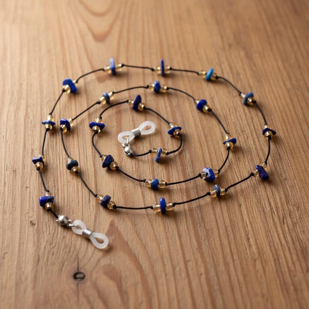 Doğal Lapis Lazuli Taşlı Gözlük İpi - Gözlük Askısı