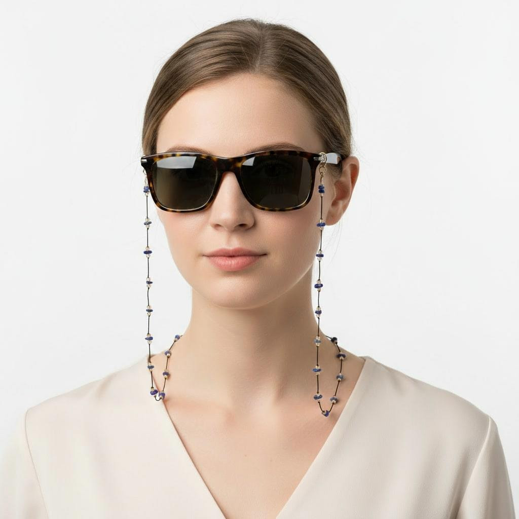 Doğal Lapis Lazuli Taşlı Gözlük İpi - Gözlük Askısı