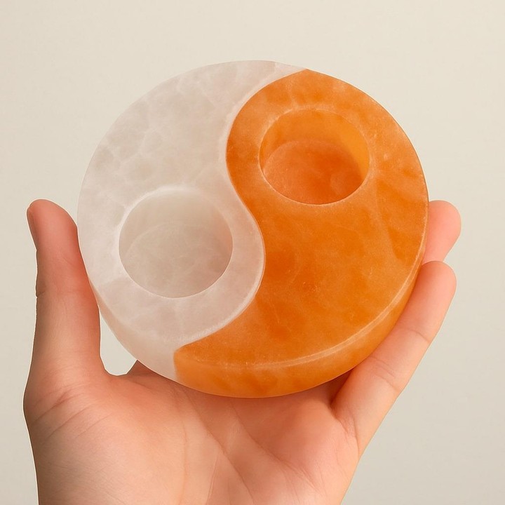 Selenit Taşı Yin Yang İkili Mumluk – Denge ve Işığın Zarif Uyumu - 1