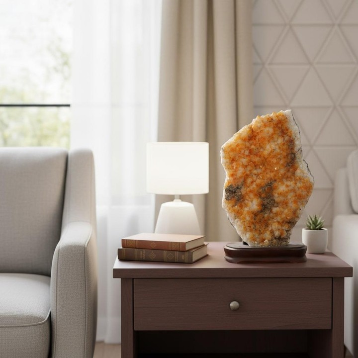 Doğal Sitrin Taşı Jeot Kütle (Ahşap Kaideli) – 35 cm x 25 cm – 6100 gr - 2