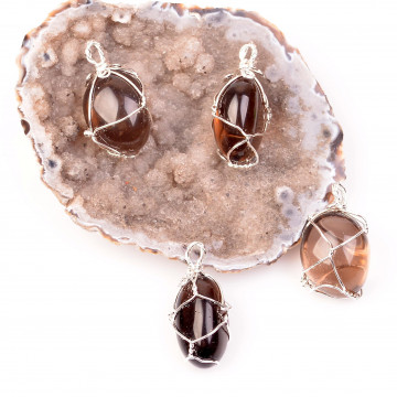 Dumanlı Kuvars Taşı Kolye - Tel Sargılı - 2