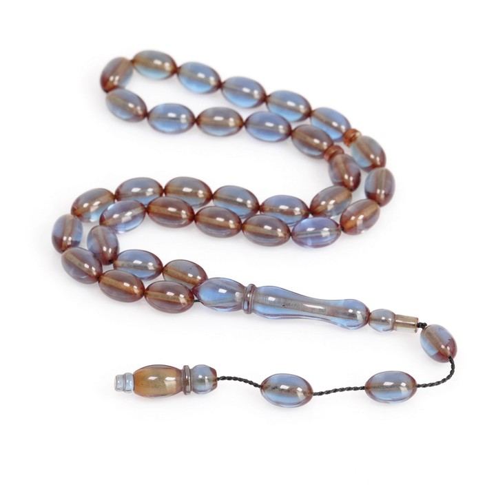 Dumanlı Mavi Renk Sıkma Kehribar Tesbih 7*11 mm - 1