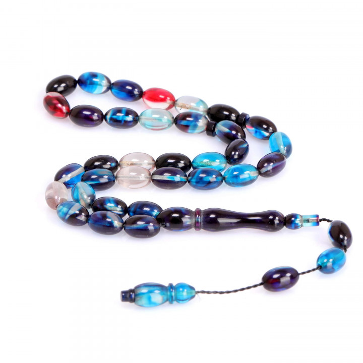 Ebruli Renk Sıkma Kehribar Tesbih 7*11 mm - 1