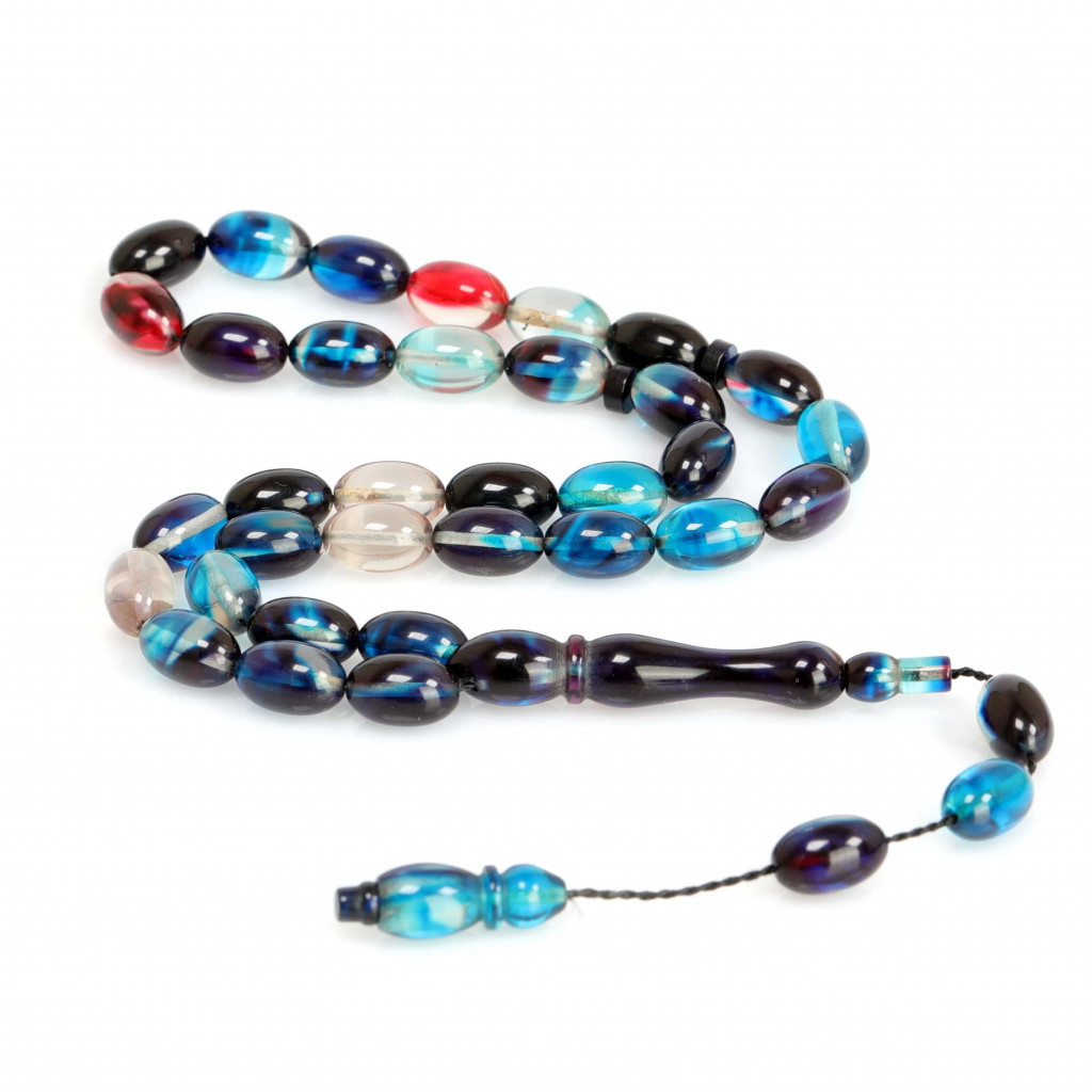 Ebruli Renk Sıkma Kehribar Tesbih 7*11 mm