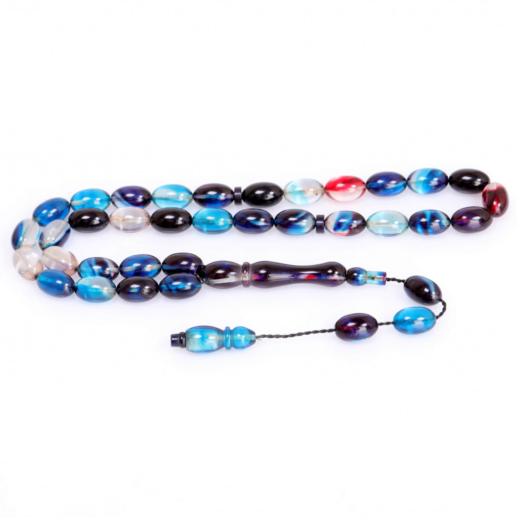 Ebruli Renk Sıkma Kehribar Tesbih 7*11 mm