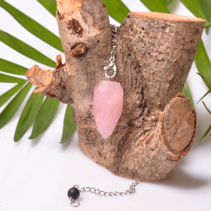 Faset Kesim Pembe Kuvars Taşı Pandül - Sarkaç