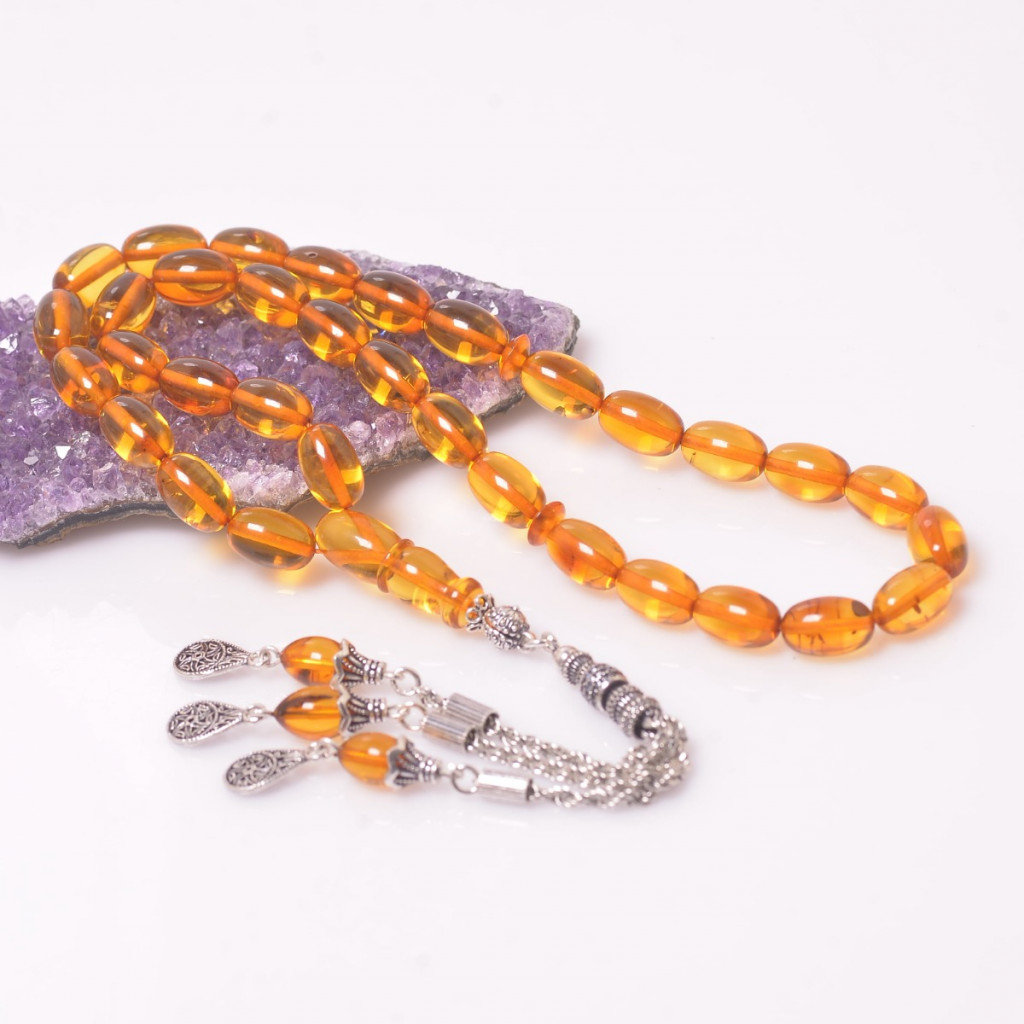 Fıçı Kesim Büyük Boy Damla Kehribar Tesbih (8*12) - Sertifikalı Ürün