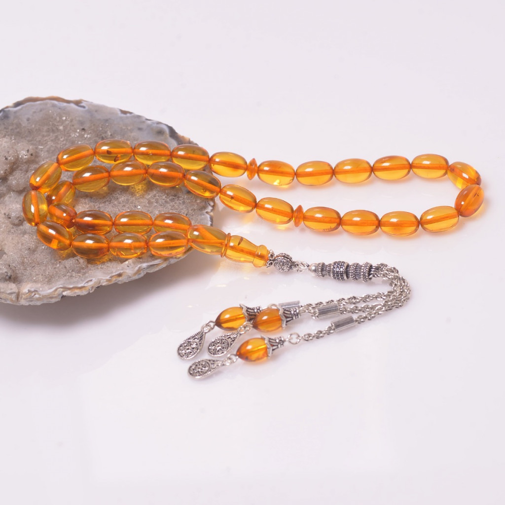 Fıçı Kesim Büyük Boy Damla Kehribar Tesbih (8*12) - Sertifikalı Ürün