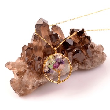 Florit Taşı Kolye - Altın Renkli Hayat Ağacı - 2