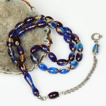 Gece Seması Çelik Püsküllü Sıkma Kehribar Tesbih (7*11 mm) - 2