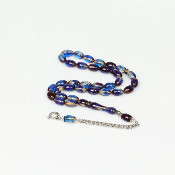 Gece Seması Çelik Püsküllü Sıkma Kehribar Tesbih (7*11 mm)