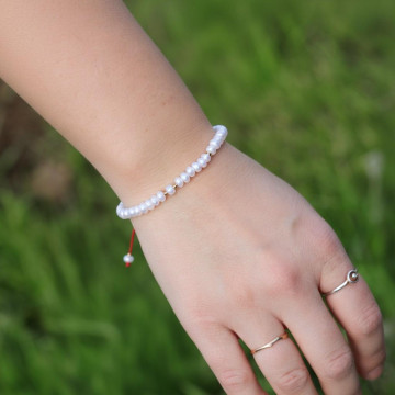 Gerçek İnci Bileklik – 4x5 mm Rondel Kesim, Ayarlanabilir Model