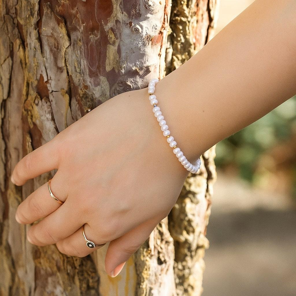 Gerçek İnci Bileklik – 4x5 mm Rondel Kesim, Ayarlanabilir Model Gerçek İnci Bileklik – 4x5 mm Rondel Kesim, Ayarlanabilir Model