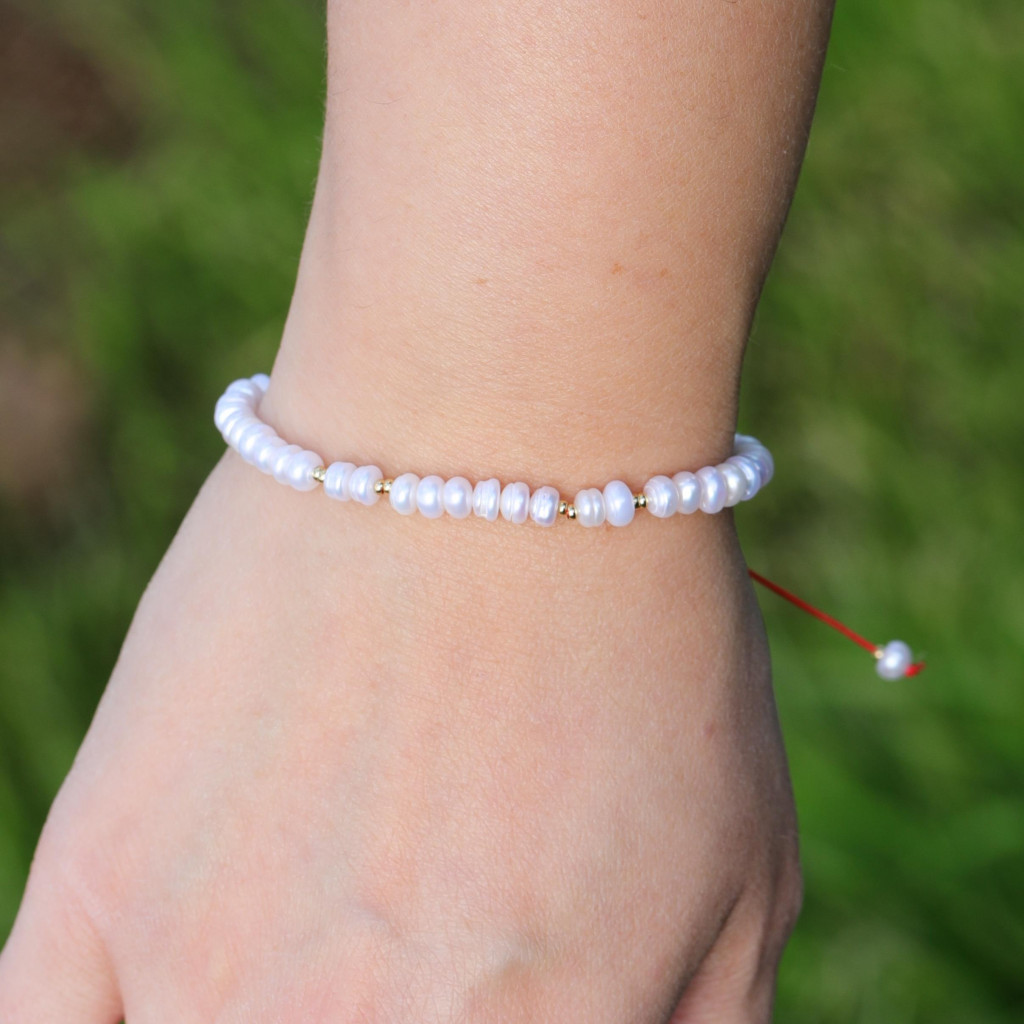 Gerçek İnci Bileklik – 4x5 mm Rondel Kesim, Ayarlanabilir Model