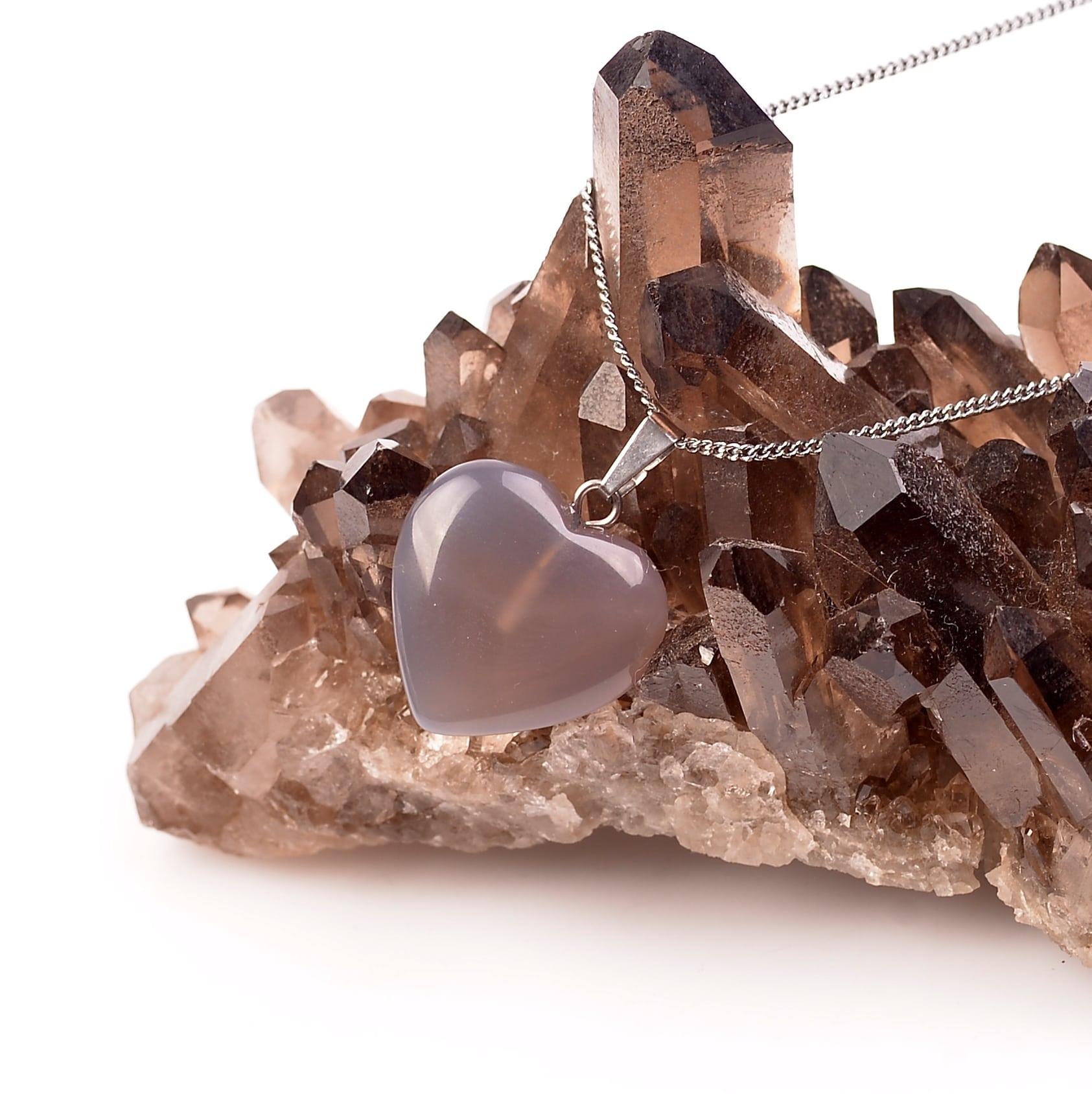 Gray Agate Stone Heart Necklace Small