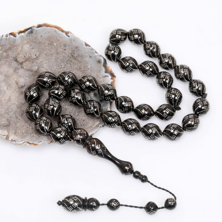 Gümüş İşlemeli Kuka Tesbih 12*14 mm - Koleksiyonluk Ürün - 1