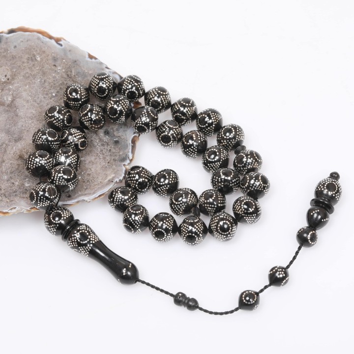 Gümüş İşlemeli Kuka Tesbih 12 mm - Koleksiyonluk Ürün - 1