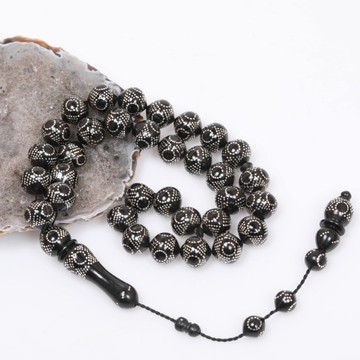 Gümüş İşlemeli Kuka Tesbih 12 mm - Koleksiyonluk Ürün - 2