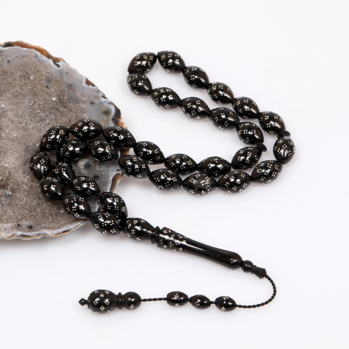 Gümüş İşlemeli Kuka Tesbih 8*12 mm - 1