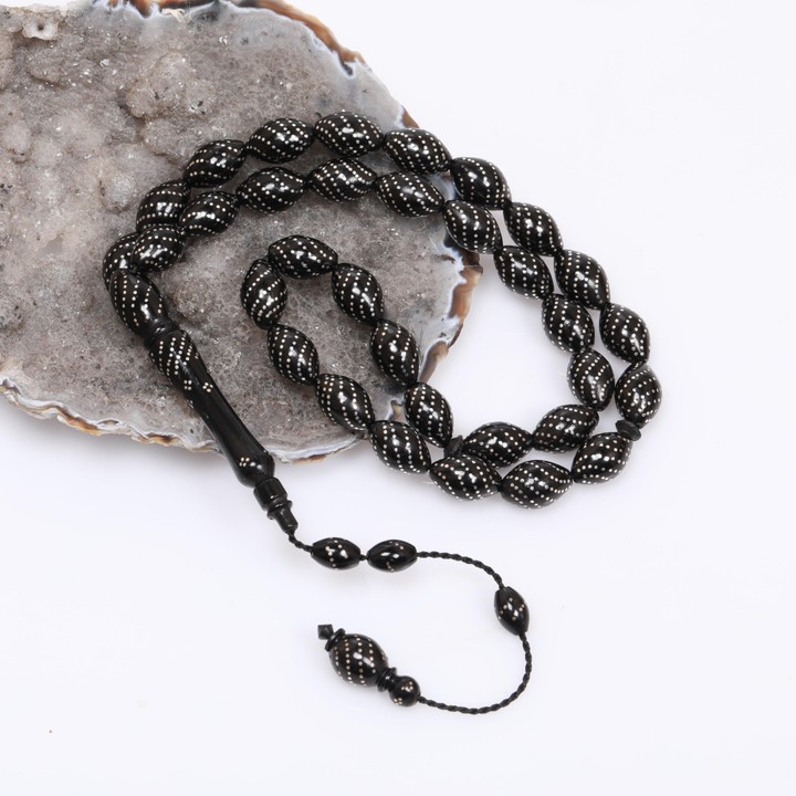 Gümüş İşlemeli Kuka Tesbih 8*12 mm - Çeşmi Bülbül Model - 2