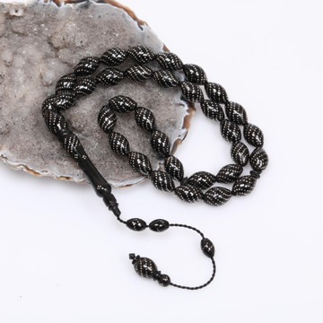 Gümüş İşlemeli Kuka Tesbih 8*12 mm - Çeşmi Bülbül Model - 2