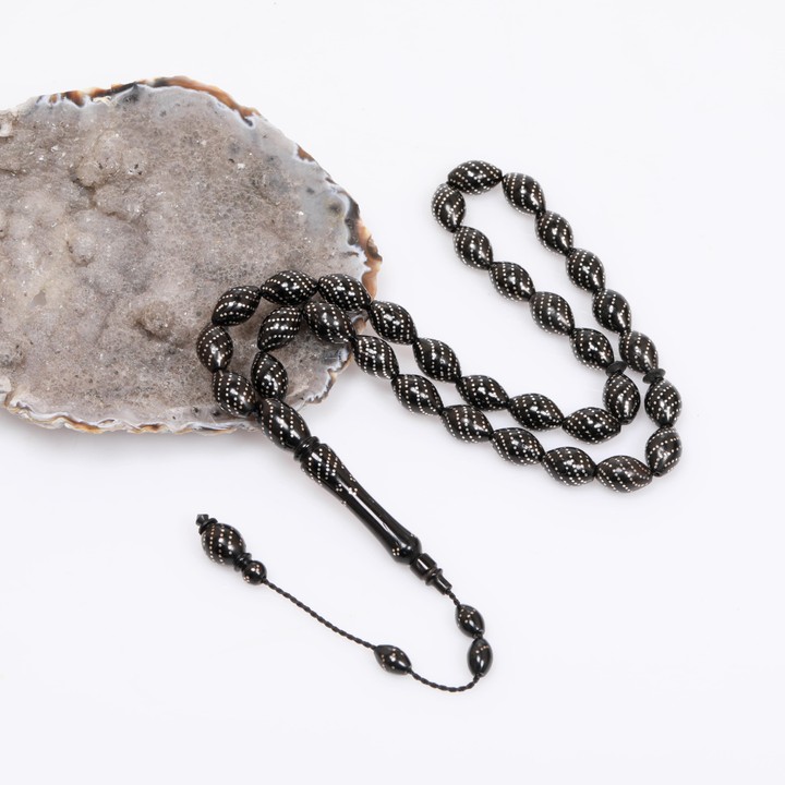 Gümüş İşlemeli Kuka Tesbih 8*12 mm - Çeşmi Bülbül Model - 1