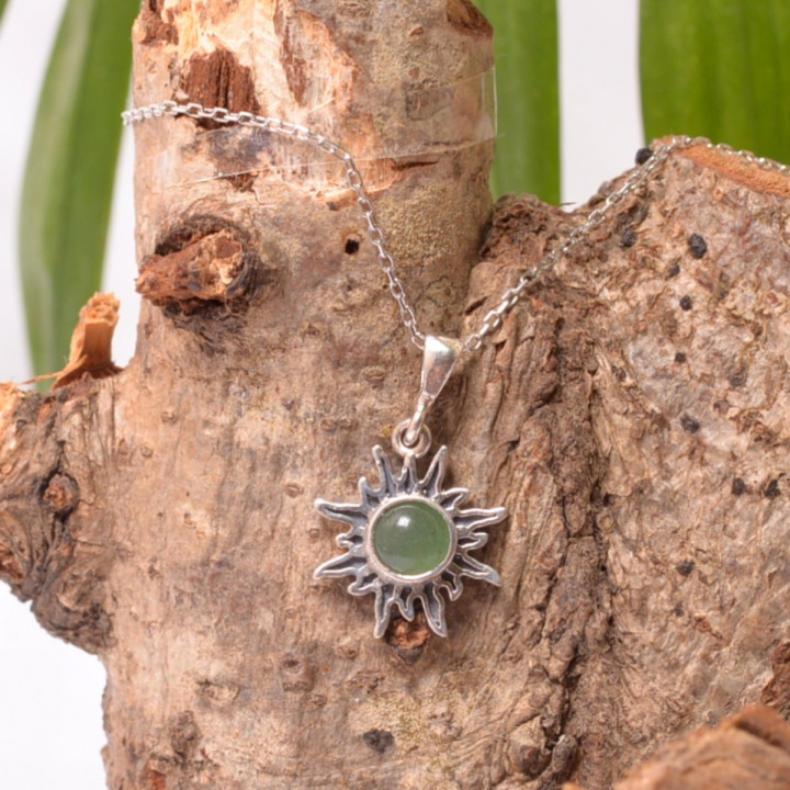 Güneş Şeklinde Aventurin Taşı Gümüş Kolye - Küçük Boy - 1