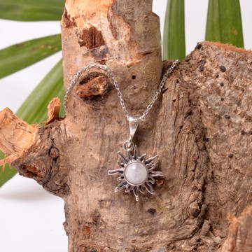 Güneş Şeklinde Ay Taşı Gümüş Kolye - Küçük Boy - 2