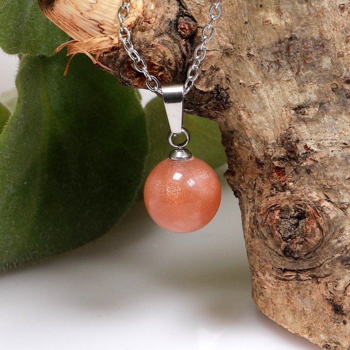 Güneş Taşı Çelik Kolye - 10 mm