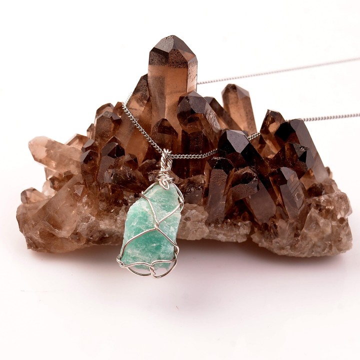 Ham Amazonit Taşı Kolye - Tel Sargılı