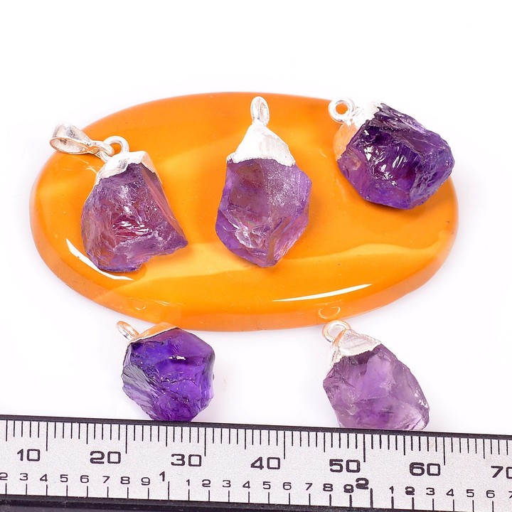 Ham Ametist Taşı Gümüş Kolye - Koyu Renk