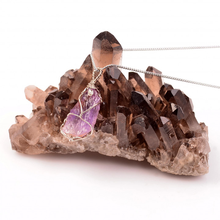 Ham Ametrin Taşı Kolye - Tel Sargılı