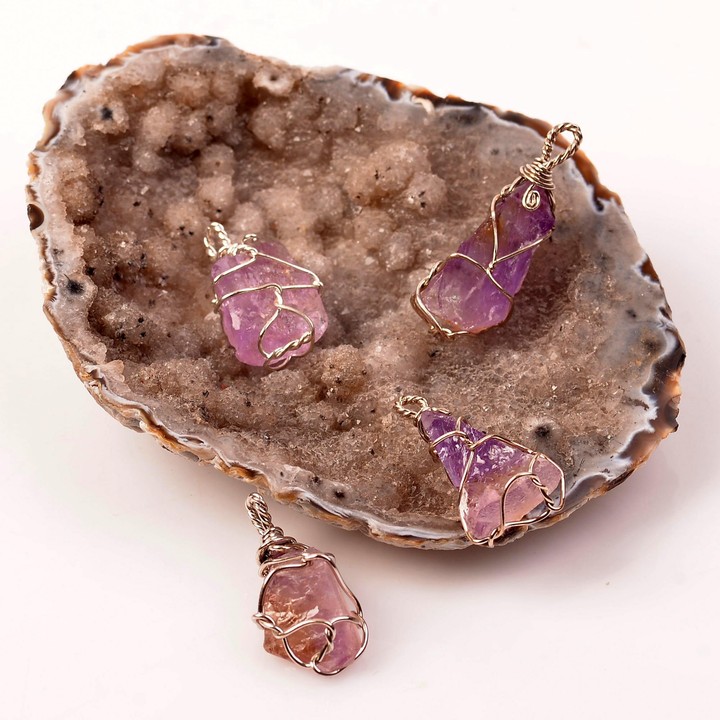 Ham Ametrin Taşı Kolye - Tel Sargılı