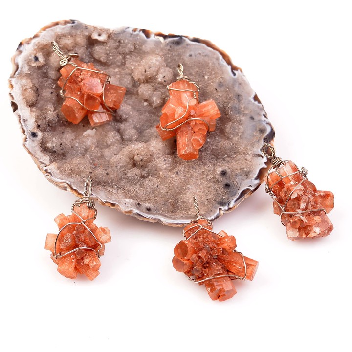 Ham Aragonit Taşı Kolye - Tel Sargılı