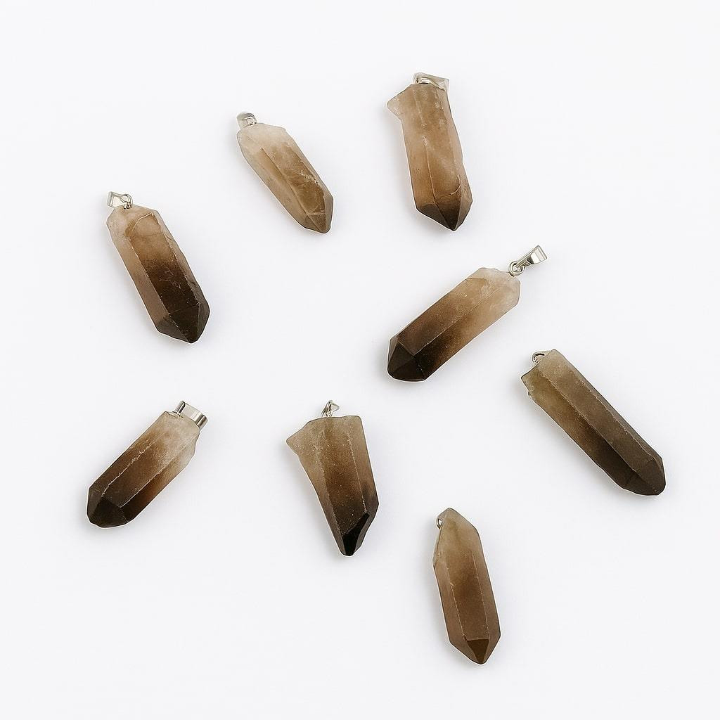 Ham Dumanlı Kuvars Kolye – Doğal Taş / Çelik Zincir