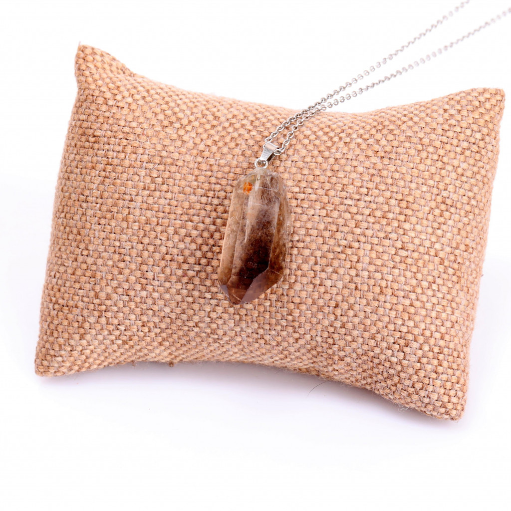 Ham Dumanlı Kuvars Kolye – Doğal Taş / Çelik Zincir