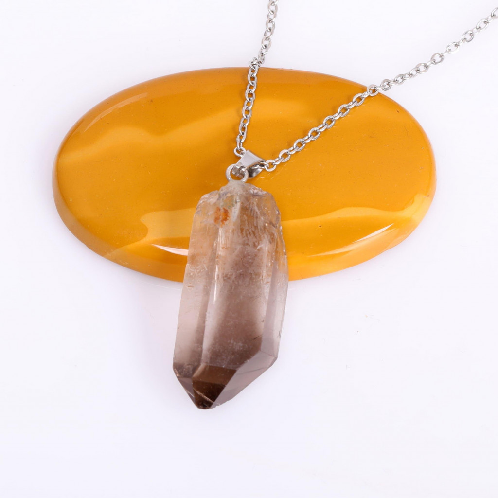 Ham Dumanlı Kuvars Kolye – Doğal Taş / Çelik Zincir