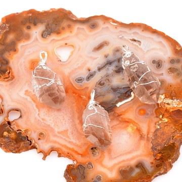 Ham Dumanlı Kuvars Kolye - Gümüş Tel Sargılı - 2