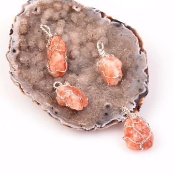 Ham Güneş Taşı Kolye - Tel Sargılı - 2