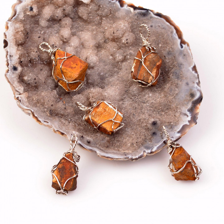 Ham Kaplan Gözü Taşı Kolye - Tel Sargılı