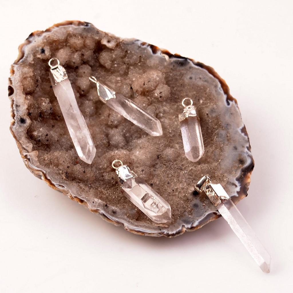 Ham Kristal Kuvars Taşı Kolye