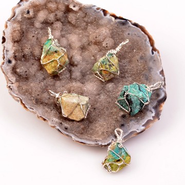 Ham Krizokol Taşı Kolye - Tel Sargılı - 2