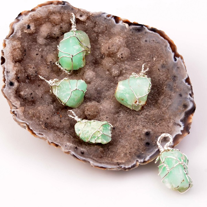 Ham Krizopras Taşı Kolye -Tel Sargılı