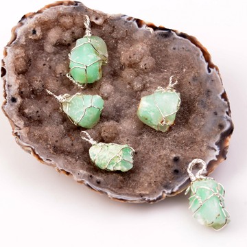 Ham Krizopras Taşı Kolye -Tel Sargılı - 2