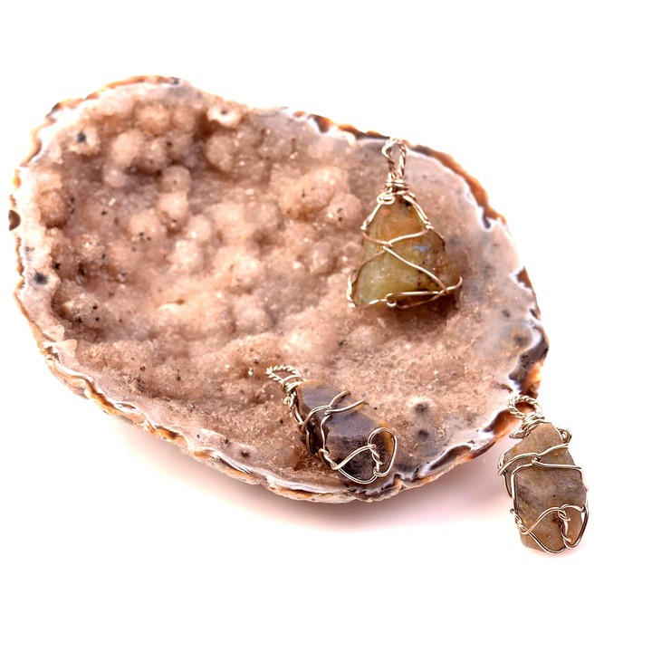 Ham Labradorit Taşı Kolye - Tel Sargılı - 2