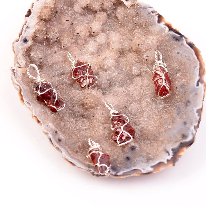 Ham Lal Taşı Kolye - Tel Sargılı - 2