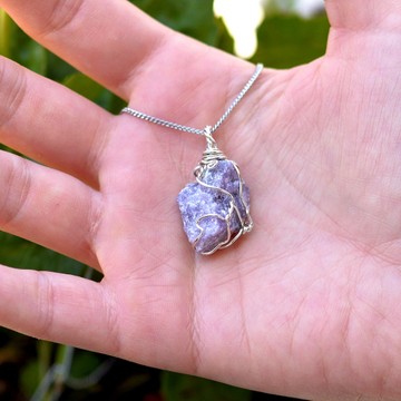 Ham Lepidolit Taşı Kolye - Tel Sargılı - 2