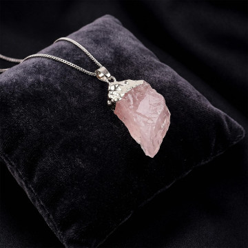 Ham Pembe Kuvars Taşı Kolye - Şekilsiz Kolye