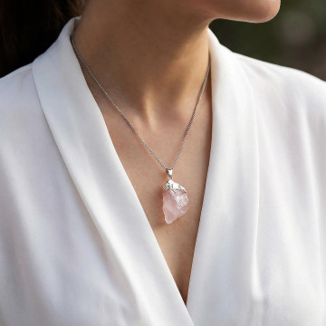 Ham Pembe Kuvars Taşı Kolye - Şekilsiz Kolye - 2